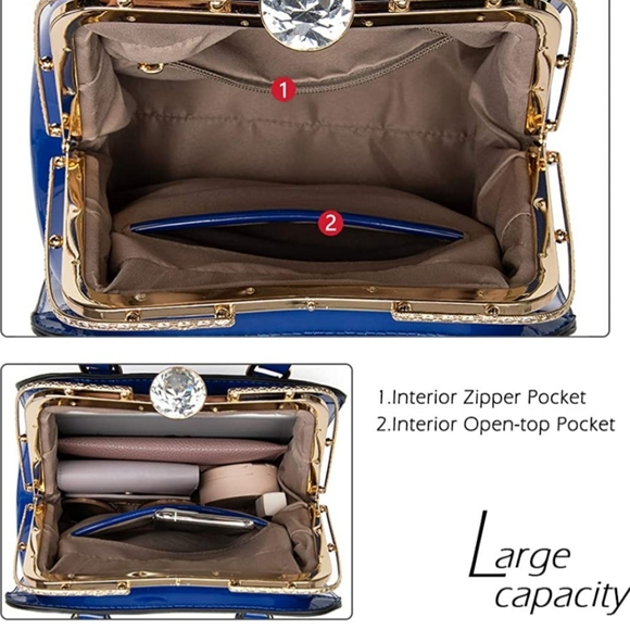 Leather handbag shiny patent leather shoulder bag - Picture 10 of 16